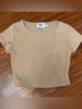 Princess Polly Tan Ribbed Short Sleeve Crop Top